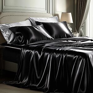 4-Pc Bedsure Queen Satin Sheet Set w/ 15" Deep Pocket (Black) $11.99 + Free Shipping w/ Prime or on $35+