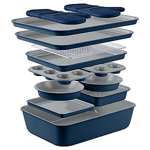 Country Kitchen Nonstick Stackable Bakeware Set - Deluxe Heavy Duty, Durable, Easy Release Baking Set, Denim, 13 Pcs $47.99