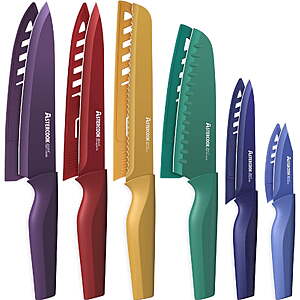 Astercook 6 Piece Color-Coded Kitchen Knife Set, Stainless Steel Chef Knives with 6 Anti-Rust Coating Blades and Blade Guards, + more, $12.99, Walmart