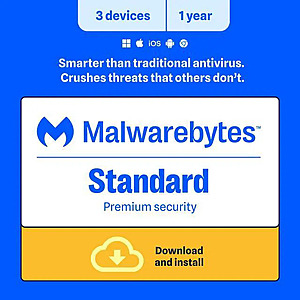 1-Year Malwarebytes Standard (3 Devices, Digital Download) $10 & More