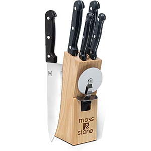 Moss & Stone Stainless Steel Serrated Small Knife Set, Kitchen knives Set With High-Carbon Stainless Steel Blades & Wood Block Set, $8.29, Walmart