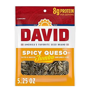 [SnS, AC] $17.21 | 12-Pack 5.25-Oz DAVID Salted & Roasted Jumbo Sunflower Seeds (Spicy Queso) at Amazon ($1.43 each)