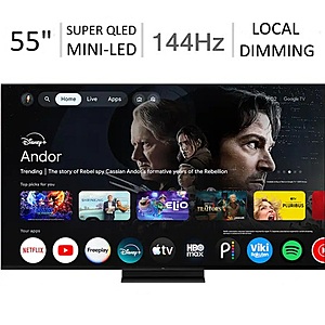 TCL 55" QM8CG Series 144Hz SQD-Mini LED 4K UHD Google Smart TV (2026) $799.99