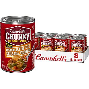 Campbell’s Chunky Soup, Chicken and Sausage Gumbo, 16.1 oz Can (Case of 8)~$12.89 With S&S @ Amazon