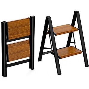 2-Step HBTower Aluminum Folding Step Ladder (Black & Woodgrain) $29.98 + Free Shipping w/ Prime or on $35+