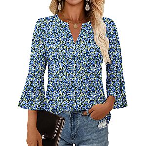 Women’s Ruffle 3/4 Sleeve Blouse $5.99 – V-Neck Dressy Casual Tunic Top