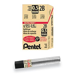 12-Count Pentel Super Hi-Polymer 0.5mm 2B Mechanical Pencil Lead Refill $6.17 ($0.51 Each) w/ S&S + Free Shipping w/ Prime or on $35+