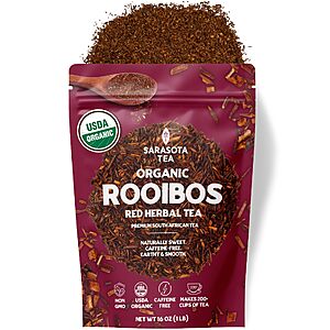 Organic Rooibos Tea 1 lb (16 Oz) – Organic South African Red Rooibos Loose Leaf Tea – Naturally Caffeine Free Herbal Tea – Bulk Resealable Bag $9.74