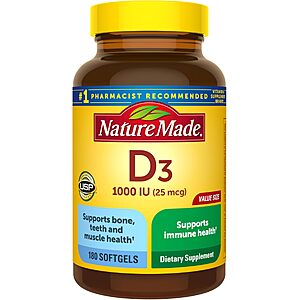 180-Count Nature Made Vitamin D3 1000 IU Softgels $3.56 w/ S&S + Free Shipping w/ Prime or on $35+