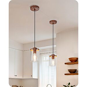 [Prime] 2-Pack EDISHINE Farmhouse Pendant Light w/ Wood Grain Finish & Clear Glass Shade (Walnut) $17.50 + Free Shipping