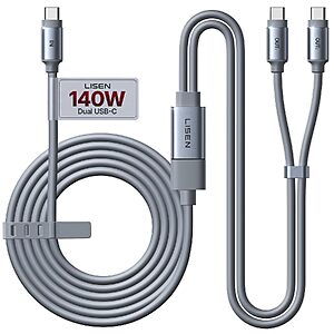 6.6' LISEN 140W 1-to-2 USB-C Splitter Charging Cable w/ Dual USB-C Outputs (Gray) $12.99 + Free Shipping w/ Prime or on $35+