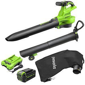 Greenworks 40V Leaf Blower / Vacuum, 505 CFM, 5.0 Ah Battery and Charger for $150