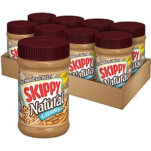 SKIPPY Natural Creamy Peanut Butter Spread, Plant Based Protein, 15oz x8 for $12.53