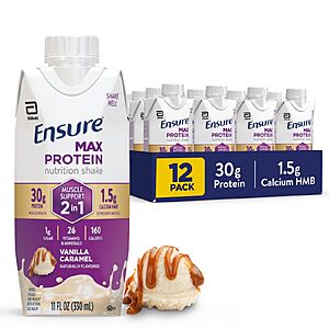 Ensure Max Protein 2-in-1 Vanilla Caramel, 30g High Protein, HMB 12 pack for $19.74