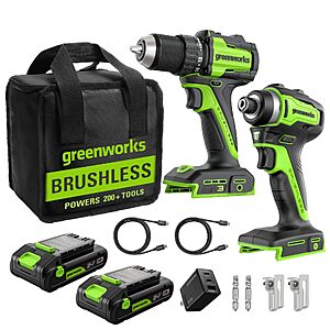 Greenworks 24V Cordless Brushless 400 in-lbs Drill/Driver+1950 in-lbs Impact Driver Combo,High Torque, Lightweight, (2) 2.0Ah USB-C Batteries $81.38