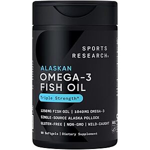 [Prime, SnS, AC] $13.41* | 90-Count Sports Research Burpless Triple Strength Omega-3 Fish Oil Softgels at Amazon