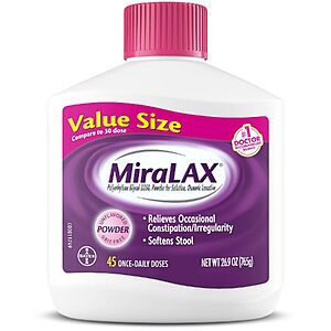 [Prime] 45-Count MiraLAX Unflavored Laxative Powder $19.91 w/ S&S + Free Shipping