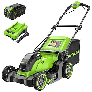 Greenworks 40V 17in Push Lawn Mower, 4.0 Ah Battery and Charger $219.99