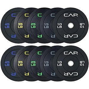 [Prime] $194.99* | 260-Lbs. CAP 2" Olympic Economy Bumper Plate Weight Set (Multiple Colors) at Amazon