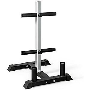 [Prime] $46.50* | CAP Barbell Olympic Bumper Plate Tree Rack w/ 2 Plate Holders & 2 Bar Holders at Amazon