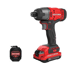 CRAFTSMAN 20V MAX Impact Driver Kit, 1/4 Inch, 2,800 RPM, LED Work light, Battery and Charger Included (CMCF800C1) $59