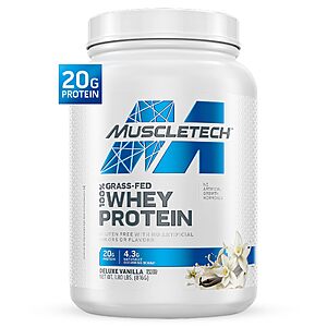 MuscleTech Grass-Fed Whey Protein Powder - Vanilla or Chocolate , 1.8LB S&S 5% $18.99 with 15% $16.99