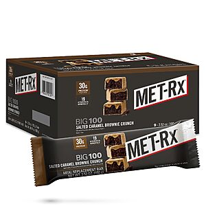 Pack of 9 MET-Rx Big 100 Protein Bar, Salted Caramel Brownie Crunch, 30G Protein for $14.5