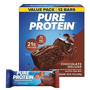 Prime, Pure Protein Chocolate Deluxe Protein Bars, 21g Protein, Gluten Free, 12 Ct, $11.21