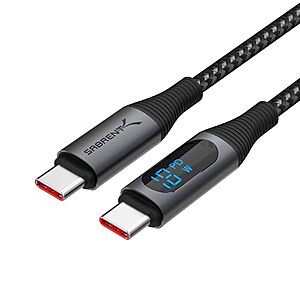 [Prime] $7.98* | 3.3′ Sabrent 100W USB-C Charging Cable w/ Smart Display at Amazon