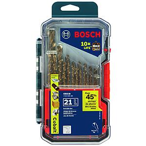 Prime, $49.98, BOSCH CO21B 21-Piece Assorted Set with Included Case Cobalt M42 Metal Drill Bit with Three-Flat Shank