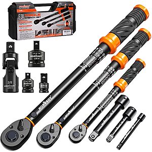 Prime, $49.99, 9PC Click Torque Wrench Set 1/4" 3/8" 1/2" Drive, ±3% Accuracy, Dual Scale