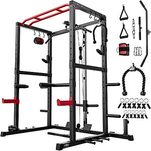 [Prime] Sportsroyals Multi-Functional Power Cage Squat Rack w/ LAT Pull Down & Pulley System $265.03 + Free Shipping
