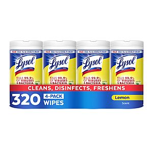 Lysol Disinfecting Wipes, Multi-Surface Cleaner, Lemon, 80 ct. (4 Pack) S&S 5% $11.38 with 15% $10.18