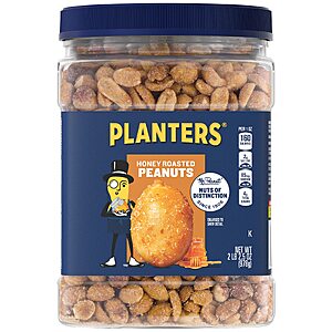 $21.58: [Prime]PLANTERS Honey Roasted Peanuts, Plant Based Protein Snacks, 34.5 Oz (6 Ct) at Amazon