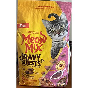 $10.92 S&S PRIME ONLY Meow Mix Gravy Bursts, Dry Cat Food, Savory Chicken Flavor, 13.5 lb. Bag
