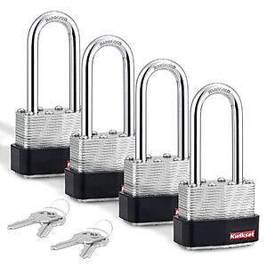 Prime Members: 4-Pack Kwikset 1-3/4" Laminated Steel Padlock w/ Hardened Steel Shackle $21.46 + Free Shipping