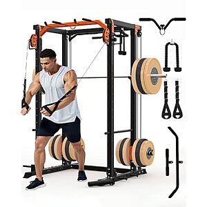 Prime Members: Garvee 2000-Lb Power Cage Rack w/ Pulley System (Orange & Black) $247.99 + Free Shipping