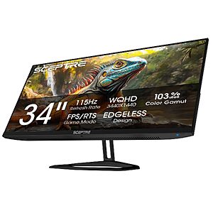 New! Sceptre 34-inch Prime Monitor 3440 x 1440 up to 115Hz 103% sRGB DisplayPort HDMI Build-in Speakers, Machine Black 2026 (E345W Series) $159.97