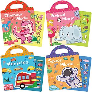 [Prime] 4-Pack Roatee Reusable Sticker Books (Animals, Dinosaurs, Space, Vehicles) from $4.32 + Free Shipping