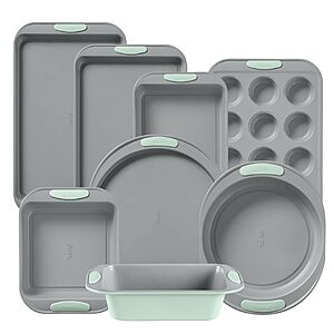 Pyrex 8-Piece Metal Bakeware Set with Heatsafe Silicone Handles, Sage for $67.49