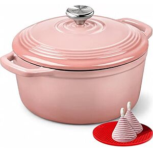 [Prime] $26.08* | 5.5-Qt Overmont Enameled Cast Iron Dutch Oven w/ Wide Handles & Potholder at Amazon