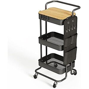 [Prime] $28* | 3-Tier DTK Metal Rolling Utility Cart w/ Removable Tabletop & Side Storage Bag at Amazon