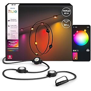 [Prime] $335.13 | Philips Hue Festavia 150ft Permanent Outdoor String Lights + 10% Back w/ Prime Visa Card at Amazon