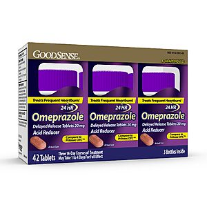 GoodSense Omeprazole Delayed Release Tablets 20 mg, Stomach Acid Reducer for Frequent Heartburn Treatment, 42 Count $8.94