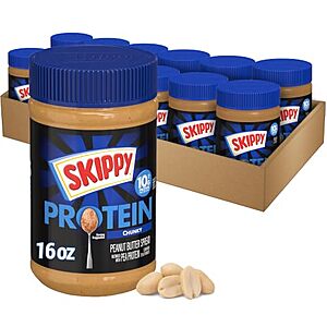 [Prime, SnS] $21.11* | 12-Pk 16-Oz SKIPPY Chunky Peanut Butter Blended w/ Plant Protein at Amazon ($1.76 each)