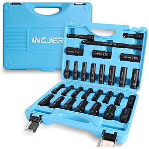 [Prime] $27.06* | 29-Pc INGJER 1/2" Deep Impact SAE & Metric Socket Set at Amazon