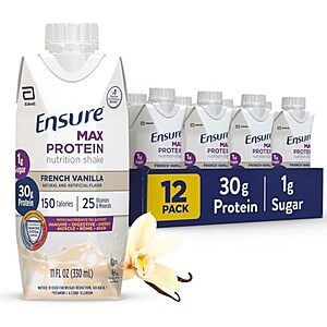 [Prime, SnS, AC] $14.26* | 12-Pack 11-Oz Ensure Max Protein Nutrition Shake (French Vanilla) at Amazon