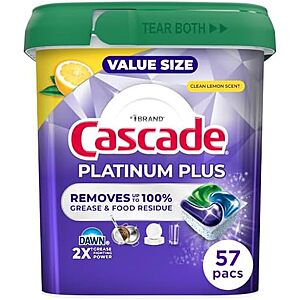 [Prime, SnS, AC] $14.39* | 57-Count Cascade Platinum Plus Dishwasher Pods (Lemon) at Amazon