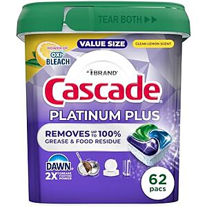 [Prime, SnS, AC] $13.97* | 62-Count Cascade Platinum Plus Dishwasher Pods (Clean Lemon) at Amazon