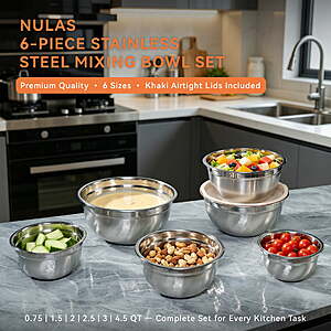 Walmart – NULAS 6-Pc Stainless Steel Mixing Bowl Set w/ Lids - $15.79 w/ Coupon